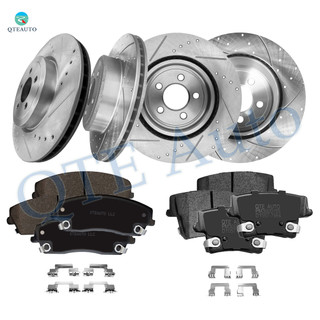 Set of 12 Front 345mm-Rear 320mm Drilled Slotted Brake Disc Rotors-Ceramic Brake Pad Kit For 2011 Dodge Charger