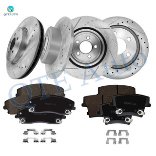 Set of 12 Front 345mm-Rear 320mm Drilled Slotted Brake Disc Rotors-Ceramic Brake Pad Kit For 2010 2012 Chrysler 300