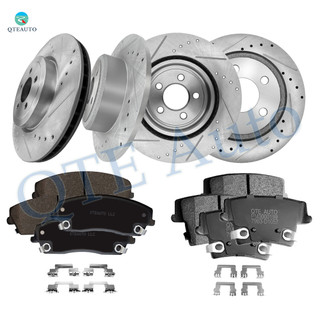 Set of 12 Front 345mm-Rear 320mm Drilled Slotted Brake Disc Rotors-Ceramic Brake Pad Kit For 2010 Chrysler 300