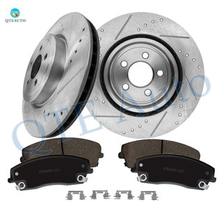 Set of 6 Front 345mm Drilled Slotted Brake Disc Rotors-Ceramic Brake Pad Kit For 2010 2012 Chrysler 300
