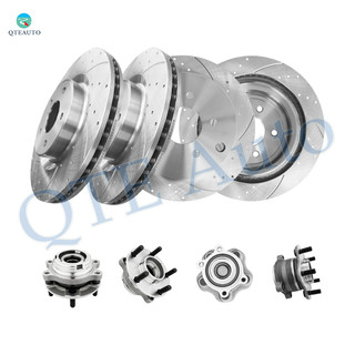 Set of 8 Front 320mm-Rear 308mm Drilled Slotted Brake Disc Rotors-Wheel Hub Bearing Assembly For 2014-2017 Infiniti QX60