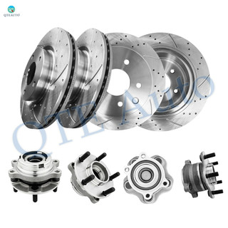 Set of 8 Front 296mm-Rear 291.5mm Drilled Slotted Brake Disc Rotors-Wheel Hub Bearing Assembly For 2013-2017 Nissan Altima