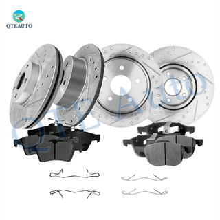 Set of 12 Front 320mm-Rear 280mm Drilled Slotted Brake Disc Rotors-Ceramic Brake Pad Kit For 2013-2016 Ford Escape L4