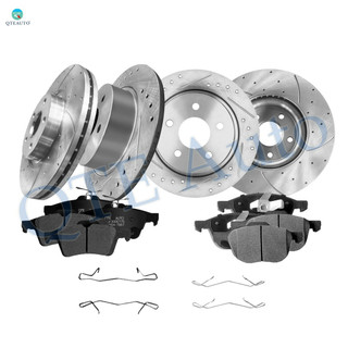 Set of 12 Front 320mm-Rear 280mm Drilled Slotted Brake Disc Rotors-Ceramic Brake Pad Kit For 2013-2016 Ford Escape L4