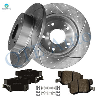 Set of 6 Rear 260mm Drilled Slotted Brake Disc Rotors-Rear D537 7418 Ceramic Brake Pad kit For 2006-2015 Honda Civic