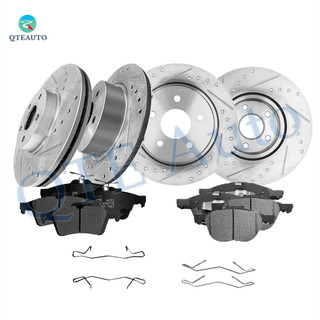 Set of 12 Front 320mm-Rear 280mm Drilled Slotted Brake Disc Rotors-Ceramic Brake Pad Kit For 2014-2016 Ford Escape