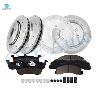 Set of 12 Front 350mm-Rear 342mm Drilled Slotted Brake Disc Rotors-Ceramic Brake Pad Kit For 2013-2017 Ford Expedition