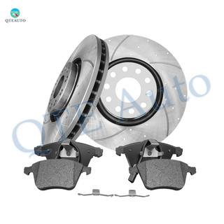 Set of 6 Front 320mm Drilled Slotted Brake Disc Rotors-Ceramic Brake Pad Kit For 2005-2009 Audi A4 Quattro