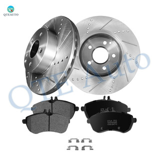 Set of 6 Front 295mm Drilled Slotted Brake Disc Rotors-Ceramic Brake Pad Kit For 2012-2015 Mercedes-Benz SLK250