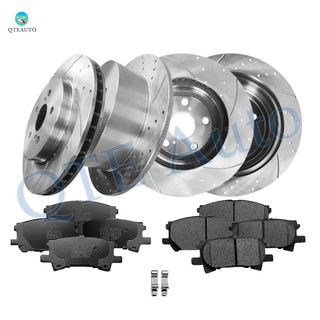 Set of 12 Front 319mm-Rear 288mm Drilled Slotted Brake Disc Rotors-Ceramic Brake Pad kit For 2004-2006 Lexus Rx330