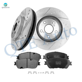 Set of 6 Front 296mm Drilled Slotted Brake Disc Rotors-Ceramic Brake Pad Kit For 2005 2006 Toyota Camry