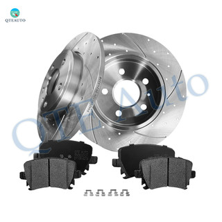 Set of 6 Rear 288mm Drilled Slotted Brake Disc Rotors-Ceramic Brake Pad Kit For 2005-2009 Audi A4