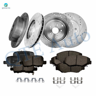 Set of 12 Front 300mm-Rear 313mm Drilled Slotted Brake Disc Rotors-Ceramic Brake Pad Kit For 2003-2008 Honda Pilot