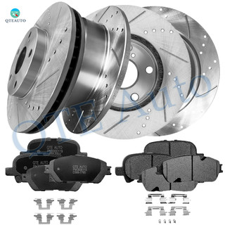 Set of 12 Front 275mm-Rear 269mm Drilled Slotted Brake Disc Rotors-Front D906 7785 Rear D828 7701 Ceramic Brake Pad kit For 2005 2006 Toyota Camry