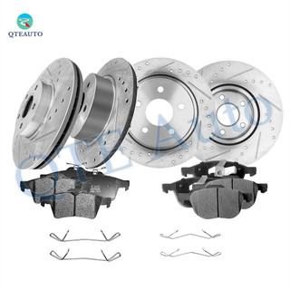 Set of 12 Front 320mm-Rear 280mm Drilled Slotted Brake Disc Rotors-D1230 7947 D1095 7874 Ceramic Brake Pad Kit For 2013-2016 Ford Escape