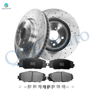 Set of 6 Front 296mm Drilled Slotted Brake Rotors-Ceramic Brake Pad Kit For 2009-2013 Toyota Matrix
