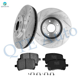 Set of 6 Front 296mm Drilled Slotted Brake Disc Rotors-Ceramic Brake Pad Kit For 2007-2009 Saturn Aura