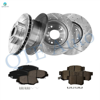 Set of 12 Front 282mm-Rear 260mm Drilled Slotted Brake Disc Rotors-Ceramic Brake Pad Kit For 2013-2015 Honda Civic