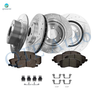 Set of 12 Front 294mm-Rear 302mm Drilled Slotted Brake Disc Rotors-Ceramic Brake Pad Kit For 2008-2012 Dodge Avenger