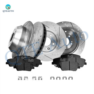 Set of 12 Front 320mm-Rear 302mm Drilled Slotted Brake Disc Rotors-Ceramic Brake Pad Kit For 2014 2015 KIA Sorento