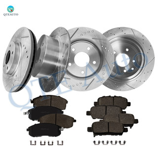 Set of 12 Front 296mm-Rear 291.45mm Drilled Slotted Brake Disc Rotors-Ceramic Brake Pad Kit For 2017-2019 Nissan Sentra