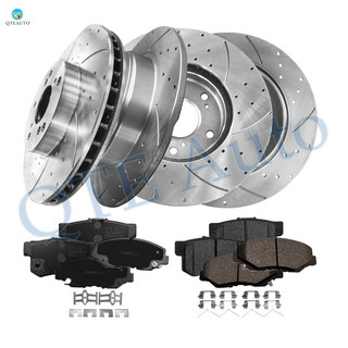 Set of 12 282mm Front-Rear Drilled Slotted Brake Disc Rotors-Front D958 7795 Rear D536 7418 Ceramic Brake Pad kit For 2002-2004 Honda CR-V
