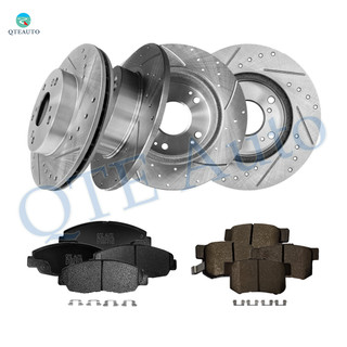 Set of 12 Front 262mm-Rear 260mm Drilled Slotted Brake Disc Rotors-Ceramic Brake Pad Kit For 2006-2011 Honda Civic