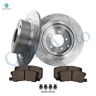 Set of 6 Rear 302mm Drilled Slotted Brake Disc Rotors-Ceramic Brake Pad Kit For 2008-2013 Dodge Avenger
