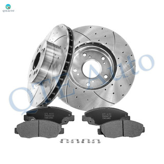 Set of 6 Front 282mm Drilled Slotted Brake Disc Rotors-Ceramic Brake Pad Kit For 1999-2002 Honda Accord L4