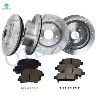 Set of 12 Front 296mm-Rear 292mm Drilled Slotted Brake Disc Rotors-Ceramic Brake Pad Kit For 2008-2013 Nissan Rogue