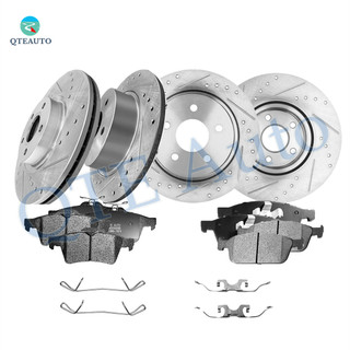 Set of 12 Front 320mm-Rear 280mm Drilled Slotted Brake Disc Rotors-Ceramic Brake Pad Kit For 2013-2016 Ford Escape