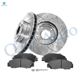 Set of 6 Front 282mm Drilled Slotted Brake Disc Rotors-Ceramic Brake Pad Kit For 1998-2002 Honda Accord