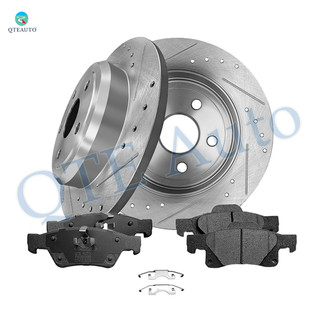 Set of 6 Rear 330mm Drilled Slotted Brake Disc Rotors-Ceramic Brake Pad Kit For 2011-2020 Jeep Grand Cherokee