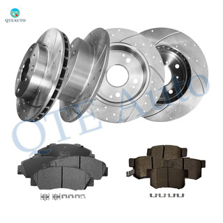 Set of 12 Front-Rear 260mm Drilled Slotted Brake Disc Rotors-Ceramic Brake Pad Kit For 1998-2002 Honda Accord V6