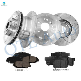 Set of 12 Front-Rear 282mm Drilled Slotted Brake Disc Rotors-Ceramic Brake Pad Kit For 2003-2011 Honda Element