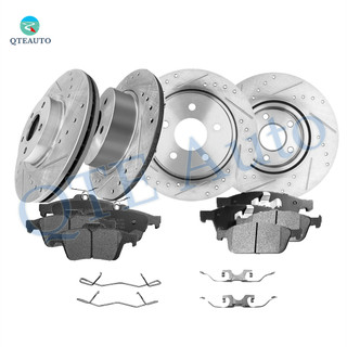 Set of 12 Front 320mm-Rear 280mm Drilled Slotted Brake Disc Rotors-D1645 8873 Ceramic Brake Pad Kit For 2013-2016 Ford Escape