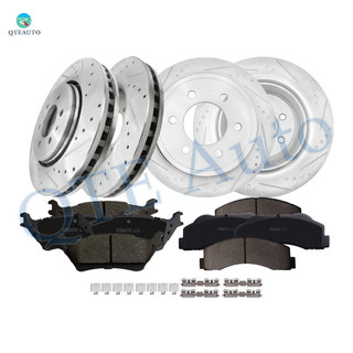 Set of 12 Front 350mm-Rear 348mm Drilled Slotted Brake Disc Rotors-Ceramic Brake Pad Kit For 2014-2018 Ford F-150