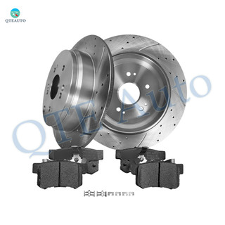 Set of 6 Rear 305mm Drilled Slotted Brake Disc Rotors-Ceramic Brake Pad Kit For 2005-2016 Honda CR-V