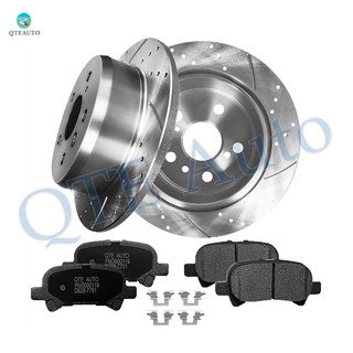 Set of 6 Rear 269mm Drilled Slotted Brake Disc Rotors-Rear D828 7701 Ceramic Brake Pad kit For 2004-2008 Toyota Solara