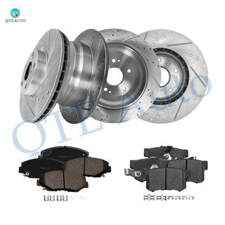 Set of 12 Front 300mm-Rear 305mm Drilled Slotted Brake Disc Rotors-Ceramic Brake Pad Kit For 2005 2006 Honda CR-V