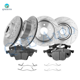 Set of 12 Front 320mm-Rear 280mm Drilled Slotted Brake Disc Rotors-D1230 7947 Ceramic Brake Pad Kit For 2013-2017 Ford C-MAX