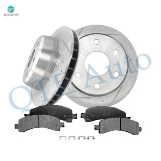 Set of 6 Rear 330.2mm Drilled Slotted Brake Disc Rotors-Ceramic Brake Pad Kit For 2002-2006 Chevrolet Tahoe