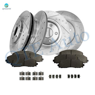 Set of 12 Front 330mm-Rear 328mm Drilled Slotted Brake Disc Rotors-Ceramic Brake Pad Kit For 2012-2014 2019 2020 Dodge Journey