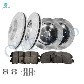 Set of 12 Front 330mm-Rear 334mm Drilled Slotted Brake Disc Rotors-Ceramic Brake Pad Kit For 2009-2011 Honda Pilot