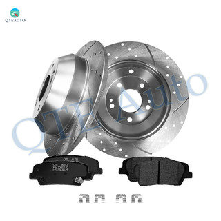 Set of 6 Rear 302mm Drilled Slotted Brake Disc Rotors-Ceramic Brake Pad Kit For 2019 Hyundai Santa FE XL