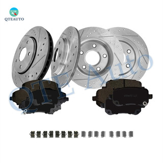 Set of 12 Front 302mm-Rear 305mm Drilled Slotted Brake Disc Rotors-Ceramic Brake Pad Kit For 2008-2011 Chrysler Town & Country