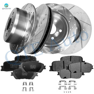 Set of 12 Front 275mm-Rear 269mm Drilled Slotted Brake Disc Rotors-Front D908 7785 Rear D885 7762 Ceramic Brake Pad kit For 2005 2006 Toyota Camry