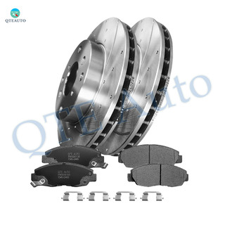 Set of 6 Front 260mm Drilled Slotted Brake Rotors-Ceramic Brake Pad Kit For 1999-2002 Honda Accord L4