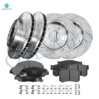 Set of 12 Front-Rear 260mm Drilled Slotted Brake Rotors-Ceramic Brake Pad Kit For 1999-2002 Honda Accord L4