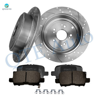 Set of 6 Rear 313mm Drilled Slotted Brake Disc Rotors-Ceramic Brake Pad Kit For 2003-2008 Honda Pilot